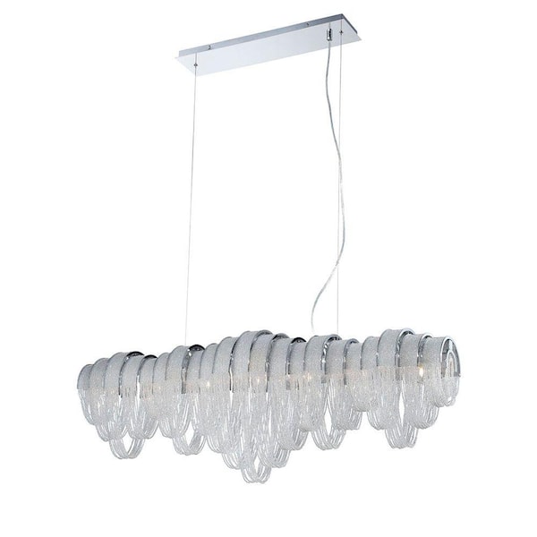 Eurofase Sage Collection 7-Light Chrome and Clear Linear Chandelier with Crystal Shade