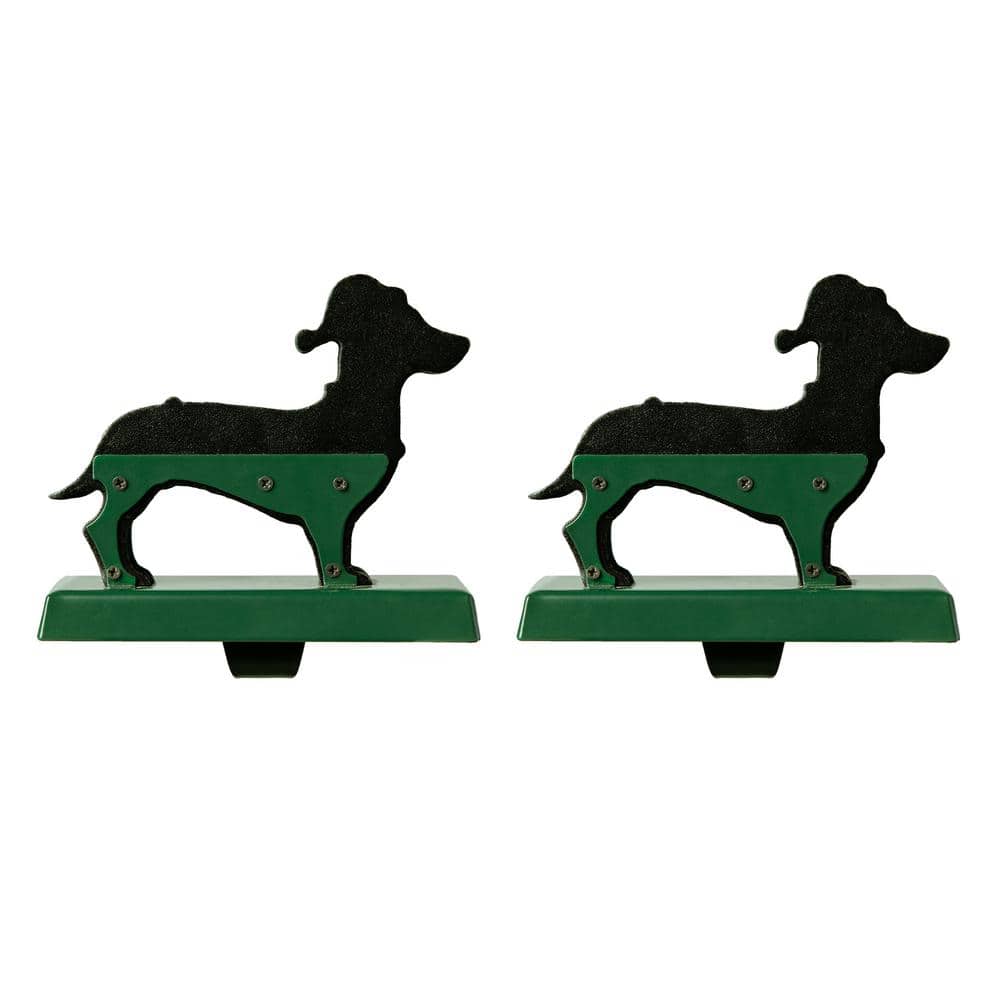 Plaid Dachshund Wooden and Metal Christmas Stocking Holders, Set of 2