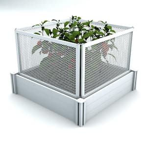 Classic 48.13 in. L x 48.13 in. W x 11 in. H White Vinyl Garden Bed with Fencing