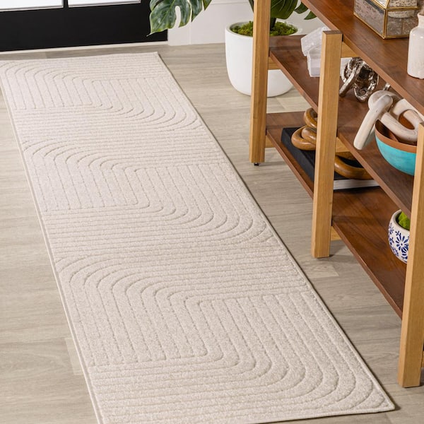JONATHAN Y Odense High-Low Minimalist Angle Geometric Ivory/Cream 2 ft. x 8 ft. Indoor/Outdoor Runner Rug