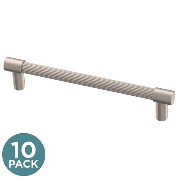 (10-Pack) Fluted 5-1/16 in. (128 mm) Modern Satin Nickel Cabinet Handle Drawer Bar Pulls