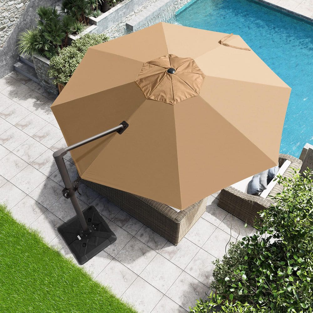 Pellebant 12 Ft X 12 Ft Round Heavy Duty 360 Degree Rotation   Pellebant Cantilever Umbrellas Pb Pu035tan 64 1000 