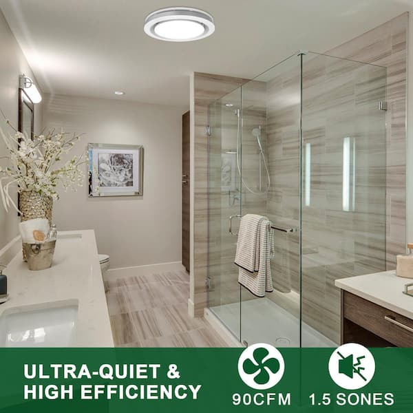 1390N3 Series Decorative Silver Fan Speed 90 CFM Ceiling Bathroom Exhaust Fan with 18-Watt Dimmable 3CCT LED Light Round