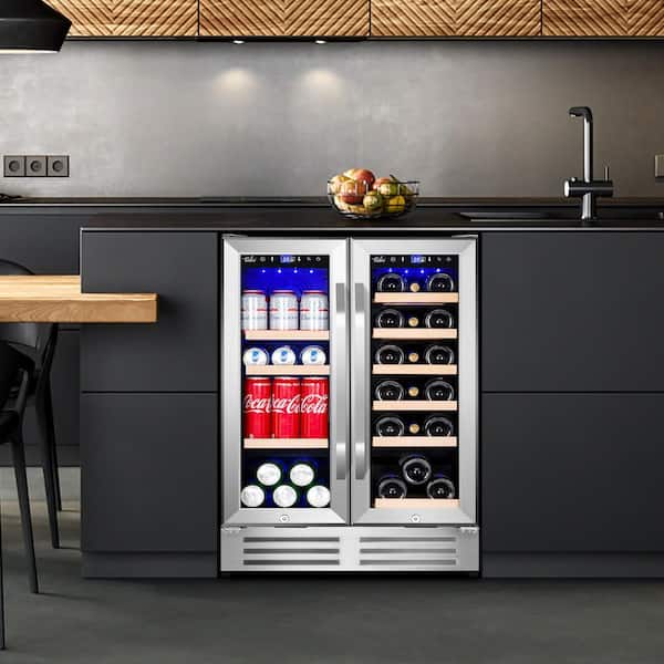 23.4 in. Dual Zone 18-Bottle Wine and 88-Can Cooler,Built-in Freestanding Stainless Steel w/ LED Light and Security Lock