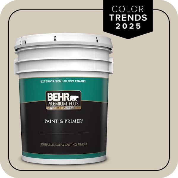 BEHR PREMIUM PLUS 5 gal. Designer Collection #DC-010 Even Better Beige Semi-Gloss Enamel Exterior Paint & Primer