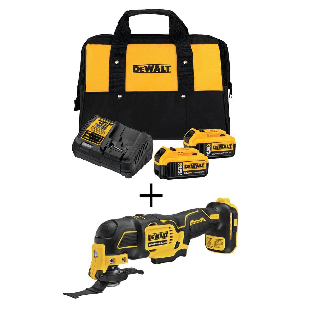 DEWALT ATOMIC 20V MAX Cordless Brushless Oscillating Multi Tool, (2) 20V XR  Premium Lithium-Ion 5.0Ah Batteries, and Charger DCB2052CKW354B - The Home  Depot