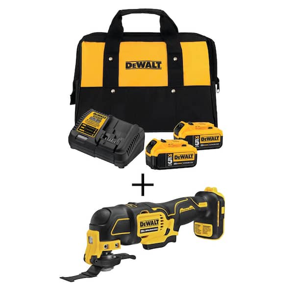 DEWALT ATOMIC 20V MAX Cordless Brushless Oscillating Multi Tool, (2) 20V XR Premium Lithium-Ion 5.0Ah Batteries, and Charger