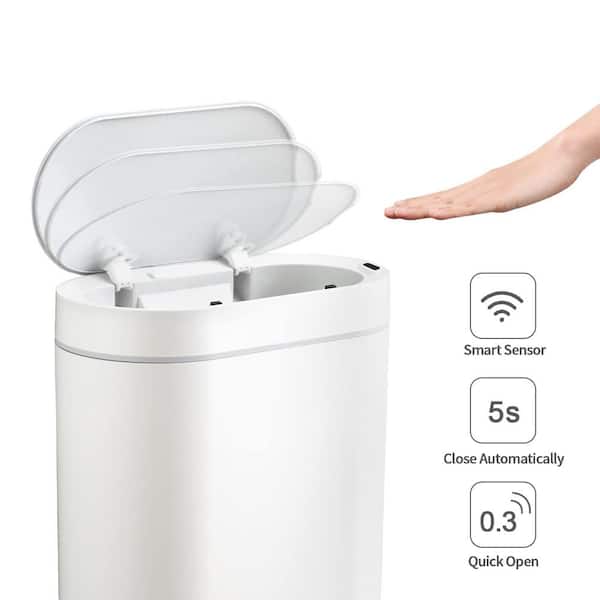 2 gal. White Slim Motion Sensor Garbage Can Narrow Automatic Plastic Household Trash Can