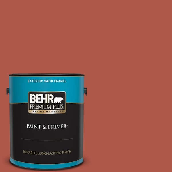 BEHR PREMIUM PLUS 1 gal. #PPU2-14 Tibetan Orange Satin Enamel Exterior Paint & Primer