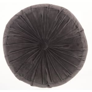 Sofia Charcoal Ruched Velvet 16 in. x 16 in. Round Throw Pillow