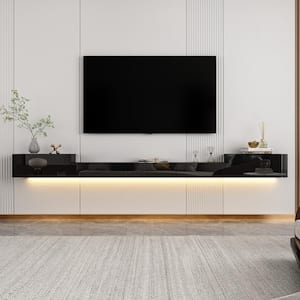 Black Mirror Finished TV Stand Wall-Mounted Entertainment Center Fits TV's up to 110 in. with 4 Drawers for Storage