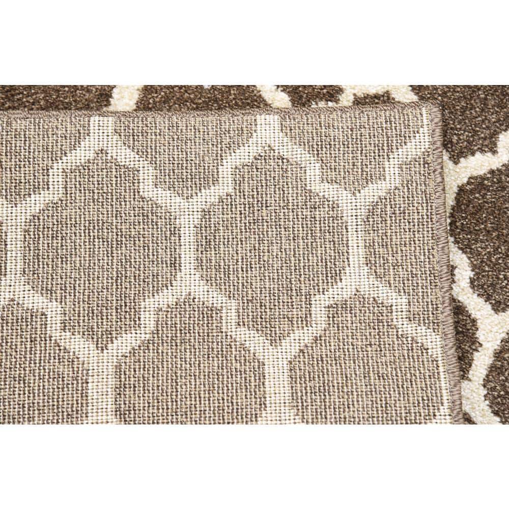 Brown and Beige Synthetic Trellis Runner Rug