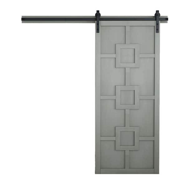 VeryCustom 30 in. x 84 in. The Mod Squad Dove Wood Sliding Barn Door with Hardware Kit in Black
