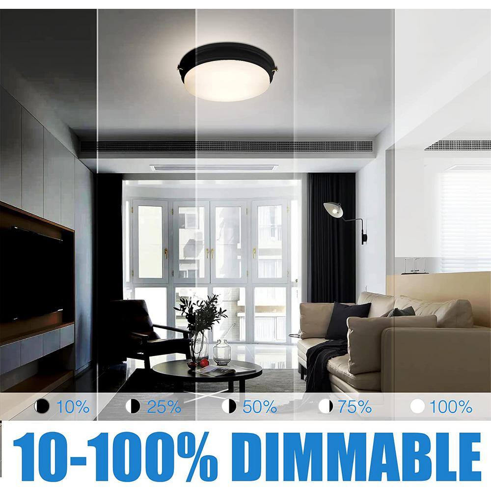 14'' Matte Black LED Flush Mount Ceiling Light with Frosted Glass Shade