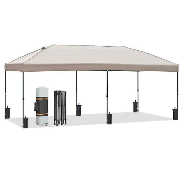 10 ft. x 20 ft. Khaki Outdoor Pop Up Canopy, Party Tent Heavy Duty with Sidewalls and Wheeled Bag, for Wedding, Backyard
