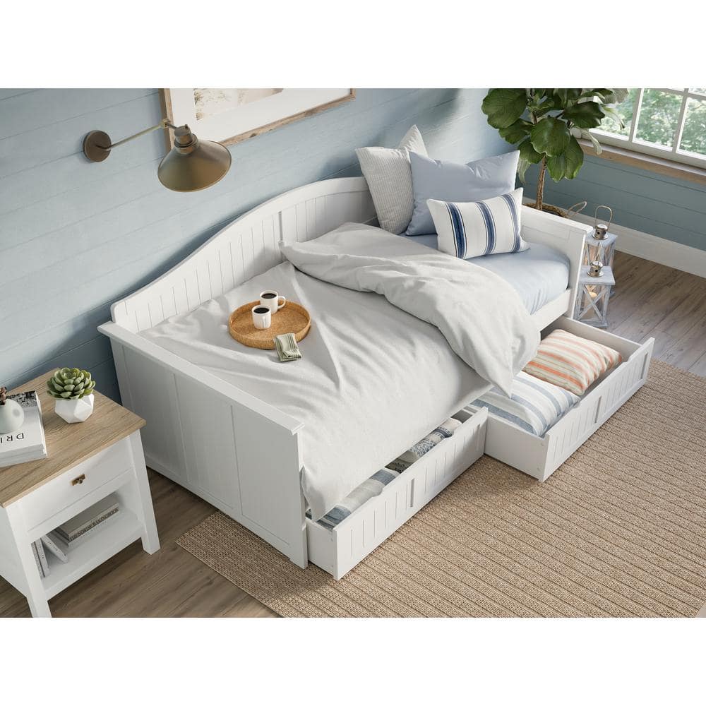 Nantucket White Twin Wood Daybed with Storage Drawers