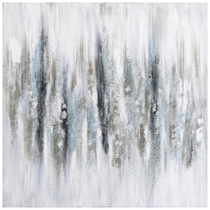 Silver Echoes Textured Hand Painted Framless Canvas Wall Art with Silver Glitter and Silver Leaf, 30 in. x 30 in.