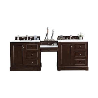 De Soto 94 in. W Double Bath Vanity in Burnished Mahogany with Quartz Vanity Top in Classic White with White Basin