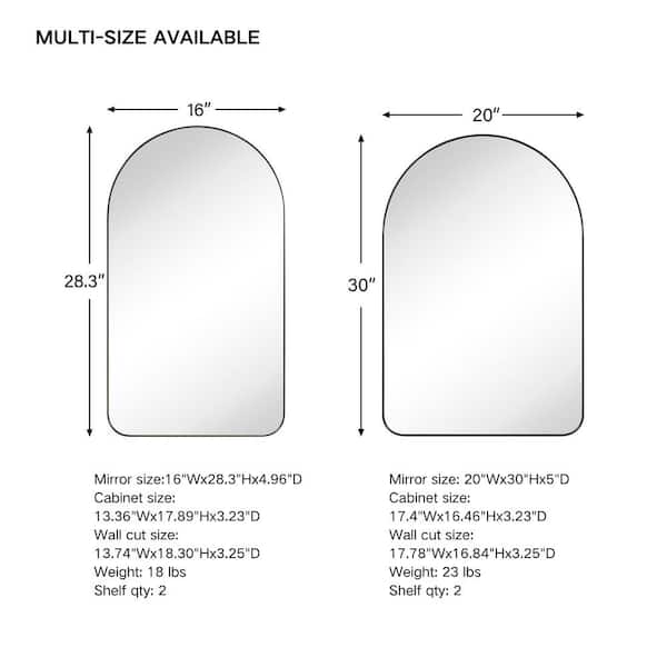 TEHOME Aristes 16 in. W x 28.3 in. H Arched Metal Framed Recessed Medicine Cabinet with Mirror for bathroom in Gold