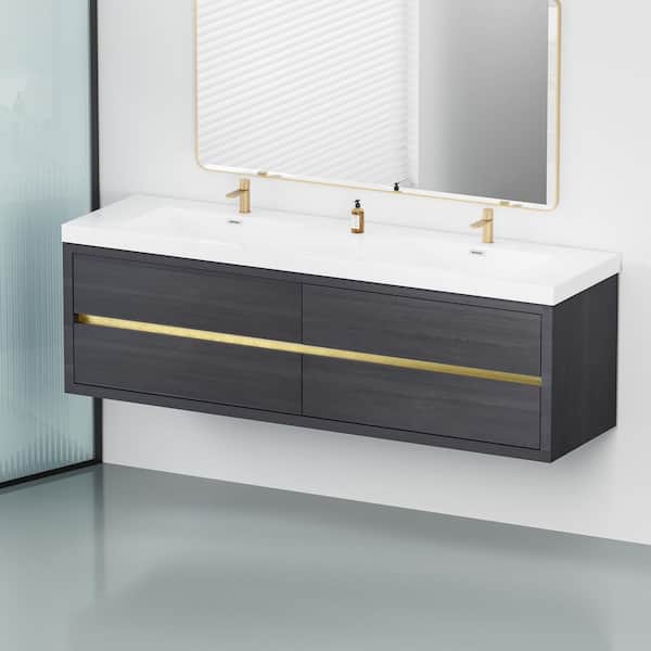 Lafarre 70.87 in. W x 19.69 in. D Double Sink Floating Espresso Bath Vanity with White Stone Resin Top Assembled