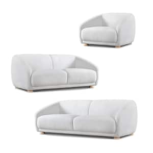 Waxley 3-Piece White Teddy Boucle Polyester Sofa, Loveseat, And Chair Living Room Set