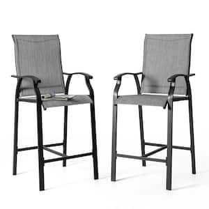 Black Textilene and Iron Metal Outdoor Bar Stool with High Backrest (2-Pack)