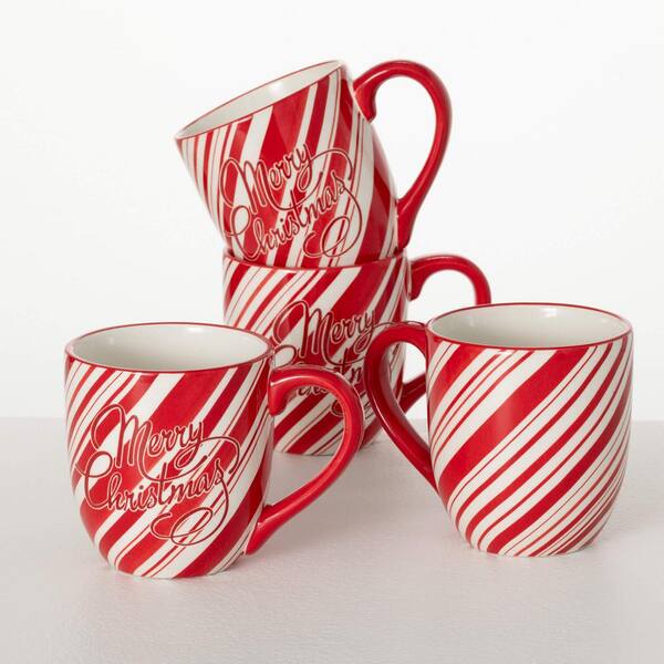 SULLIVANS 4.5 in. 12 oz. Red and White Merry Christmas Ceramic Beverage Mugs