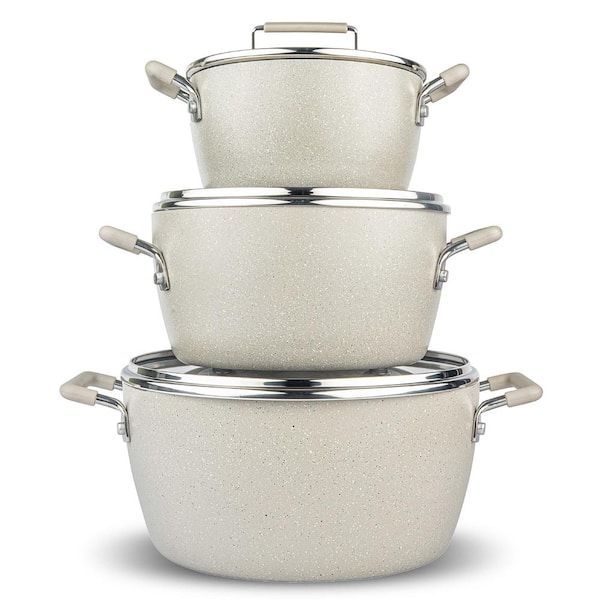 Desert Collection 6-Piece Speckled Beige Aluminum Nonstick Nesting Stock Pots Set