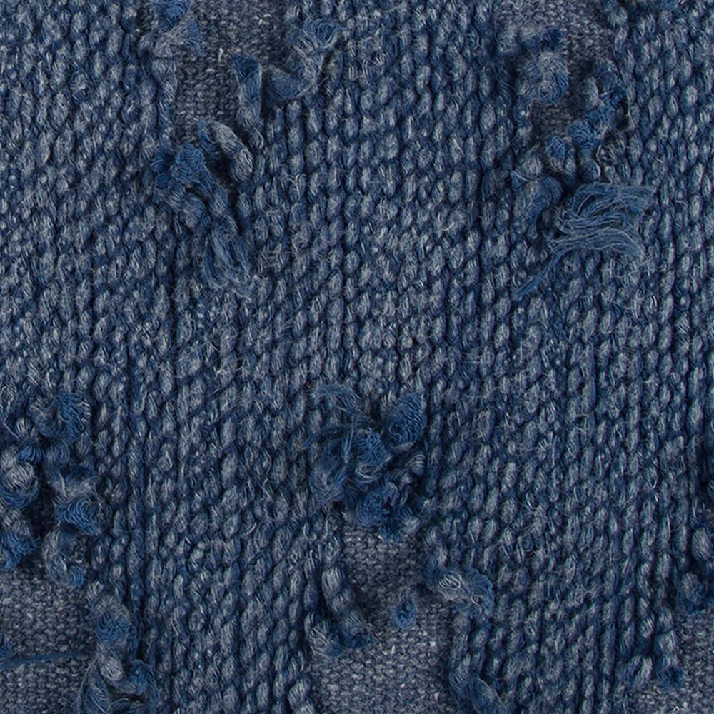 Blue Chevron Cotton Pillow Cover with Fringe Accents