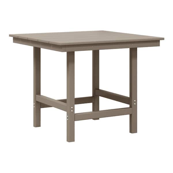 Shoreside Outdoor All Weather Plastic 36 in. Square Patio Dining Table in Weathered Wood