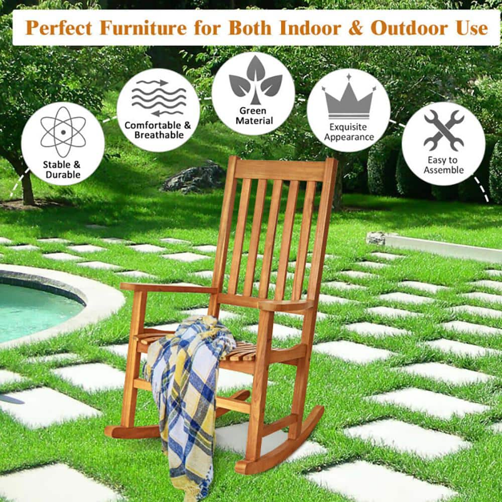Natural Eucalyptus Wood Outdoor Rocking Chair with Arms