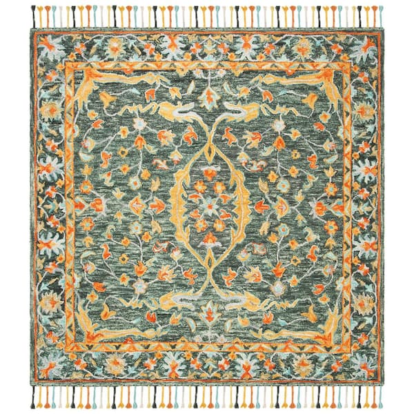 SAFAVIEH Aspen Olive/Rust 7 ft. x 7 ft. Square Border Floral Area Rug