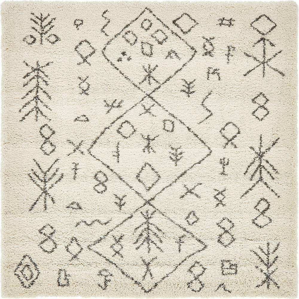 Unique Loom Rabat Shag Tribal Pure Ivory 8' 0 x 8' 0 Square Rug 3139379 ...