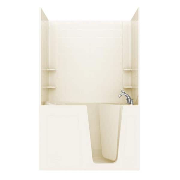 Unbranded Rampart 5 ft. Walk-in Non-Whirlpool Bathtub with 6 in. Tile Easy Up Adhesive Wall Surround in Biscuit