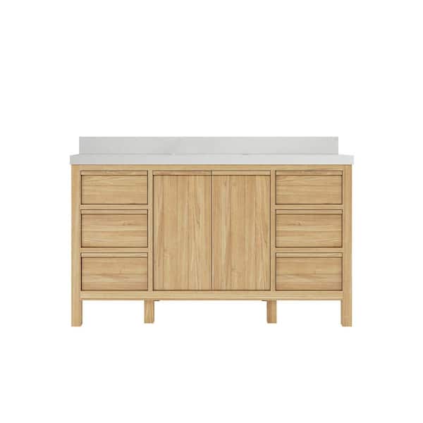 Willow Collections Elizabeth 60 in. W x 22 in. D x 36 in. H Single Sink Bath Vanity in Natural with 2 in. Carrara Quartz Top