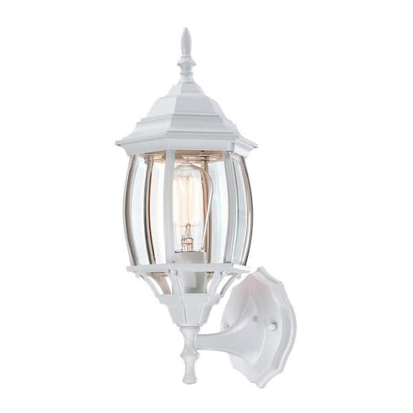 KA 1-Light 17 in. Matte White Outdoor Hardwired  Wall Lantern Sconce