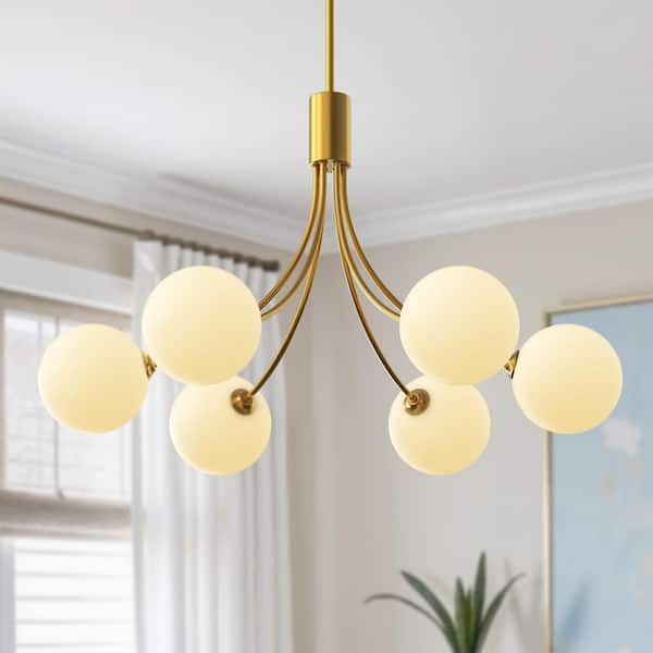 YANSUN 6-Light Gold Modern LED Pendant Light, G9 Base Hanging