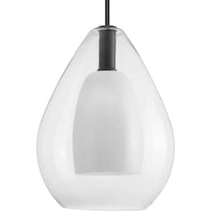 Carillon 100-Watt 1-Light Matte Black Contemporary Pendant with Opal Glass Shade