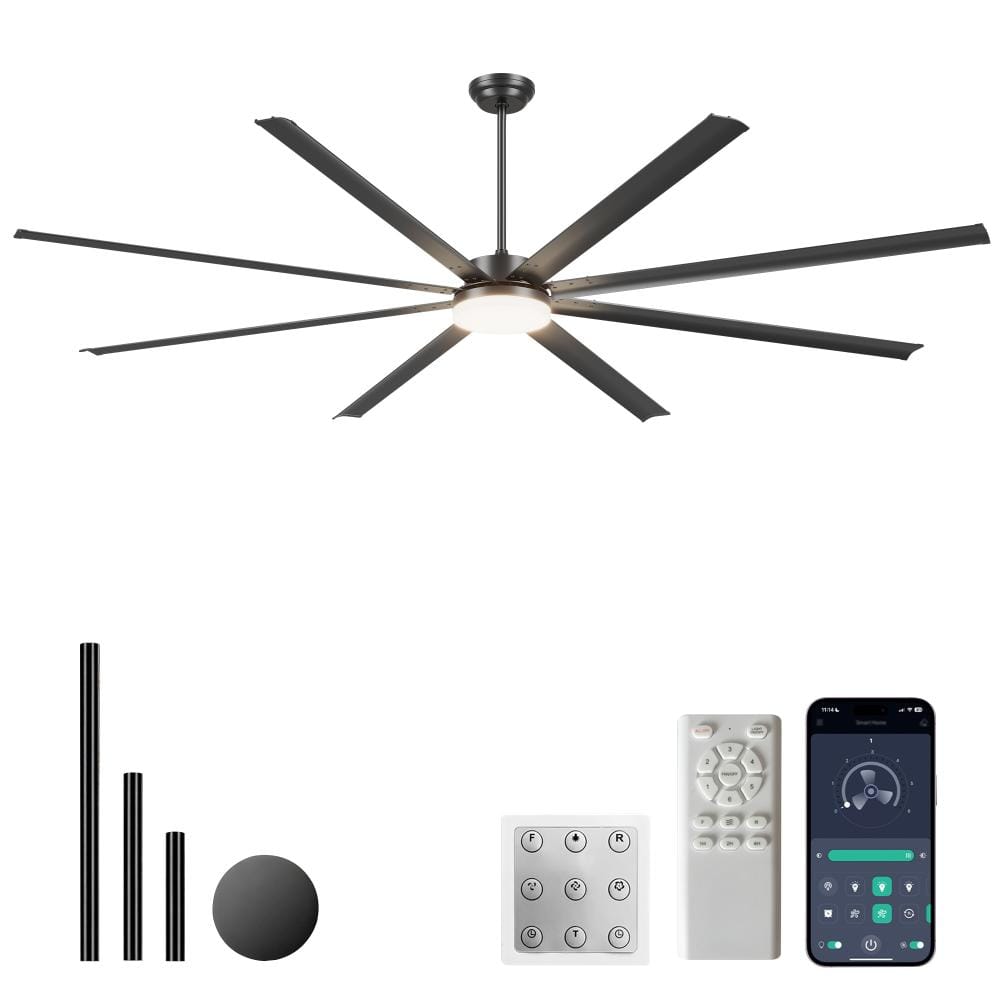 96 in. Industrial PM DC Motor Ceiling Fan with Light 8-Aluminum Blades ,6-Speed Remote Control, Adjust Height, Black price history on PriceWatchPro