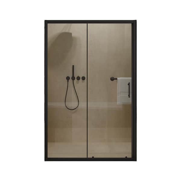 48 in. W x 72 in. H Single Sliding Framed Shower Door in Matt Black with Tempered Glass