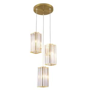 3-Light Gold Modern Shaded Pendant Light with Clear Glass Shade for Kitchen Island Dining Room, No Bulbs Included