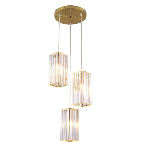 OUKANING 3-Light Gold Modern Shaded Pendant Light with Clear Glass Shade for Kitchen Island Dining Room, No Bulbs Included
