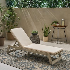 Maki Grey 1-Piece Wood Outdoor Chaise Lounge with Cream Cushions