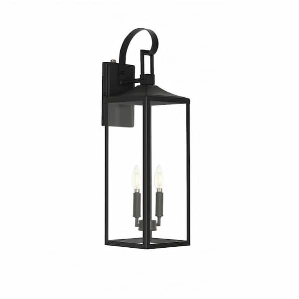 Castle 2-Light 25 in. Matte Black Outdoor Wall Lantern Sconce with Dusk to Dawn Sensor