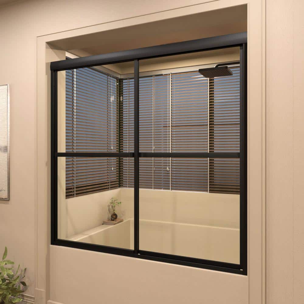 Matte Black Double Sliding Semi-Frameless Tub Door