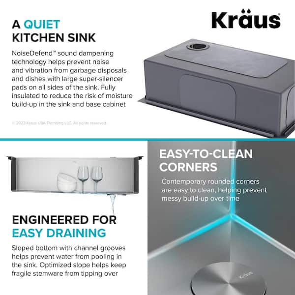 Kraus Loften Undermount/Drop-In Stainless Steel 33 in. 1-Hole Single Bowl Kitchen Sink 