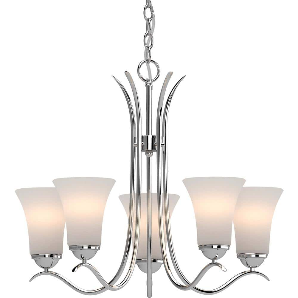 Volume Lighting Alesia 5-Light Polished Nickel Chandelier with White Frosted Glass Shade