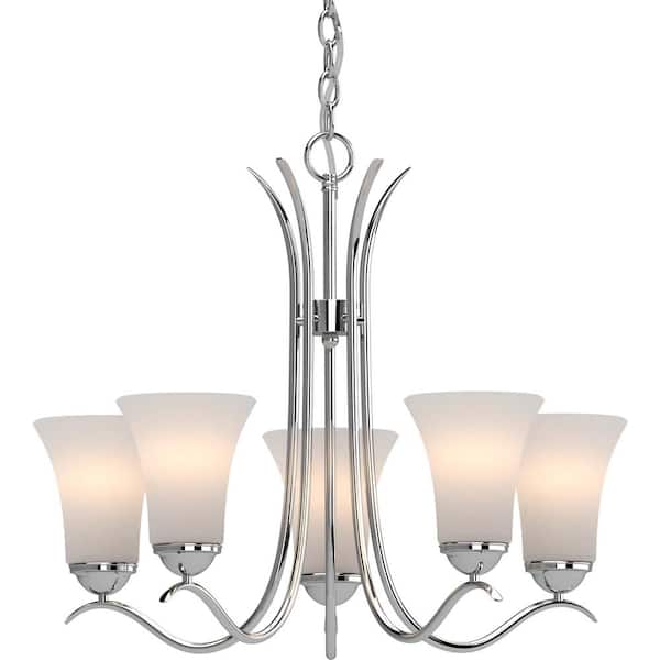 Volume Lighting Alesia 5-Light Polished Nickel Chandelier with White Frosted Glass Shade