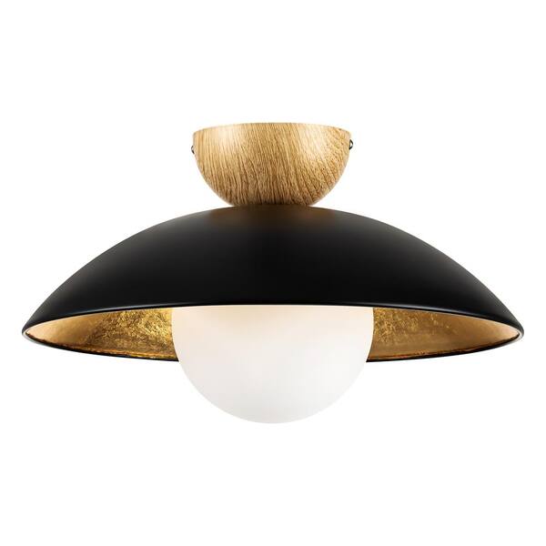 シャルモートLSR RRTYO Paquette 14.5 in. 1-Light Black/Gold Leaf Wood Dome