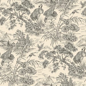 Natori Crane Cream and Charcoal Non-Pasted Non-Woven Wallpaper (Covers 56 Sq. Ft.)